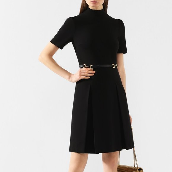 Gucci Black Viscose Dress with Horsebit Belt